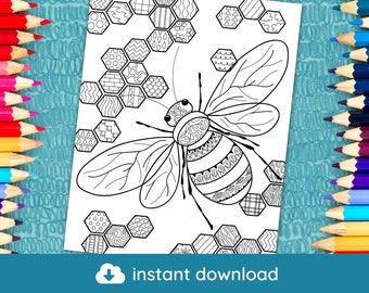 Download Bee Adult Coloring Etsy