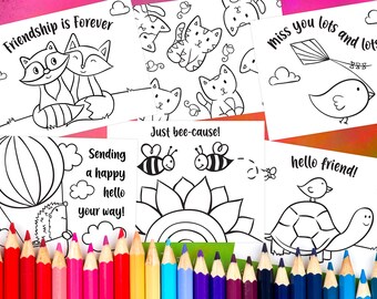 Kids colouring in thank you postcards 8 activity cards for lockdown fun and pen pal writing