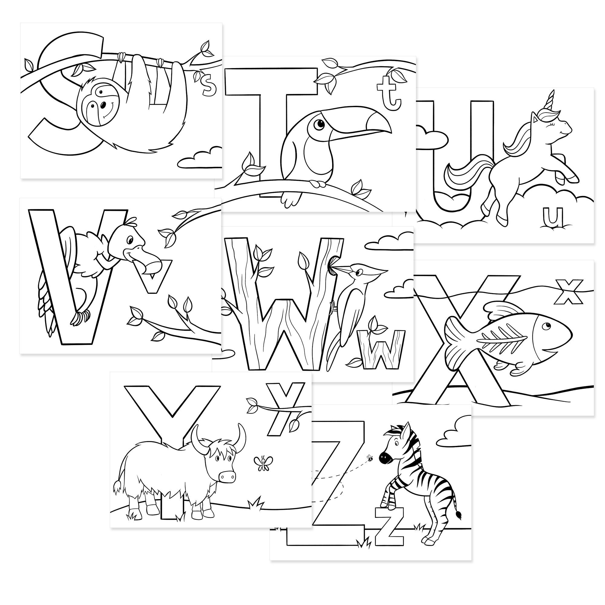 animal alphabet coloring pages printable instant download etsy