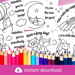 PRINTABLE Valentine's Color Your Own Postcards, Set of 10 Valentine Cards to Color, Kids Coloring and Writing Activity