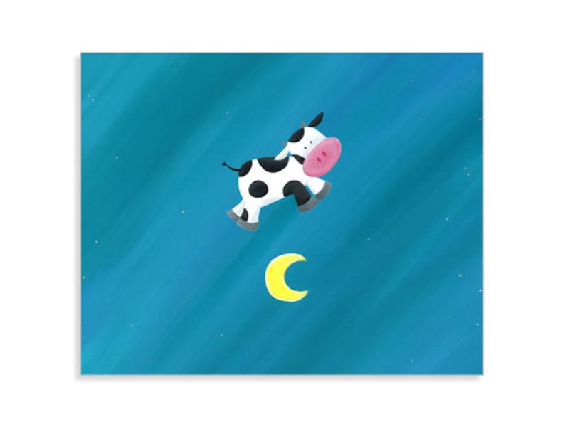 Nursery Rhyme Print Cow Jumped Over the Moon Hey Diddle Etsy