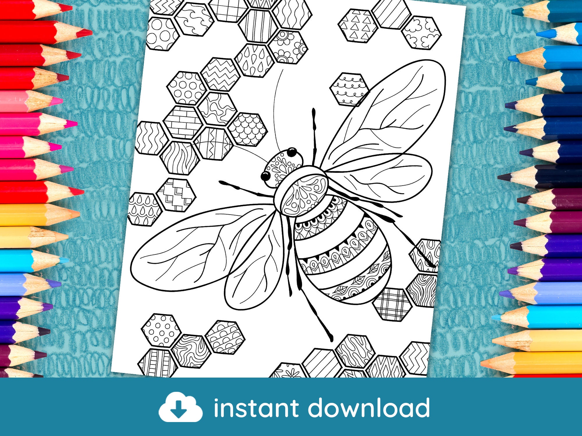 Bee Adult Coloring Page Instant Download Pdf Printable Etsy