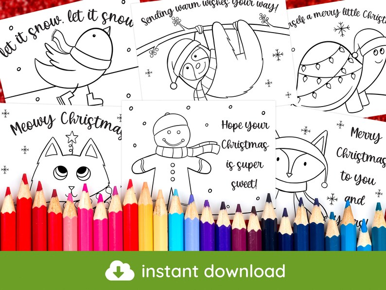 PRINTABLE Christmas Mini Coloring Pages Coloring Postcards Etsy