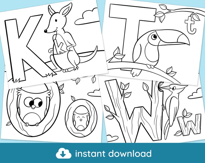Animal Alphabet Coloring Pages, Printable Instant Download - Etsy
