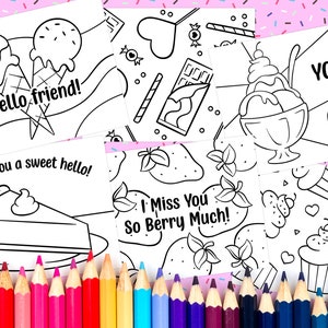 Sweets & Treats Color Your Own Postcards, Set of 10 Cards to Color, Kids Coloring and Writing Activity