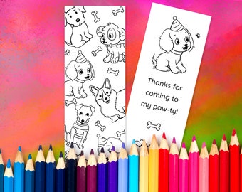 Custom Puppy Dog Party Favor Coloring Bookmark - Kids Art Party Favor