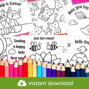 PRINTABLE Color Your Own Postcards, Set of 10 Cards to Color, Kids Coloring and Writing Activity