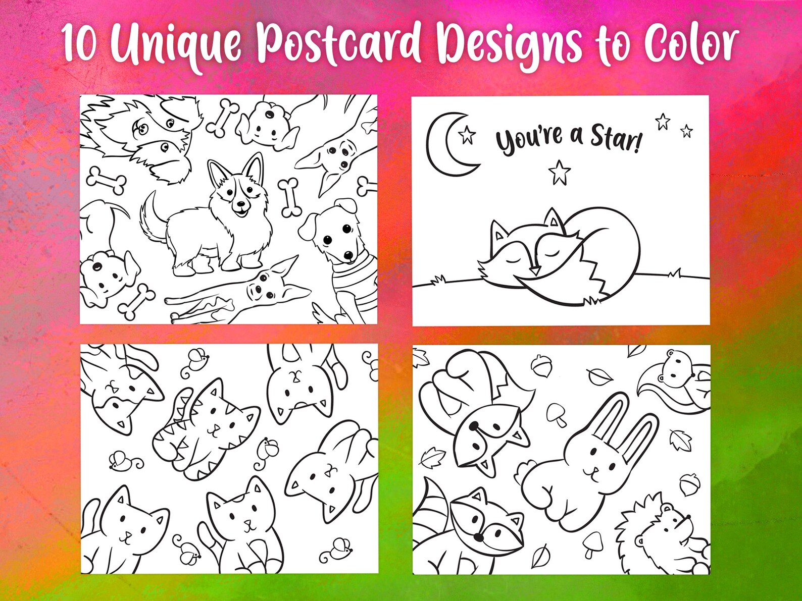 printable-color-your-own-postcards-set-of-10-cards-to-color-etsy