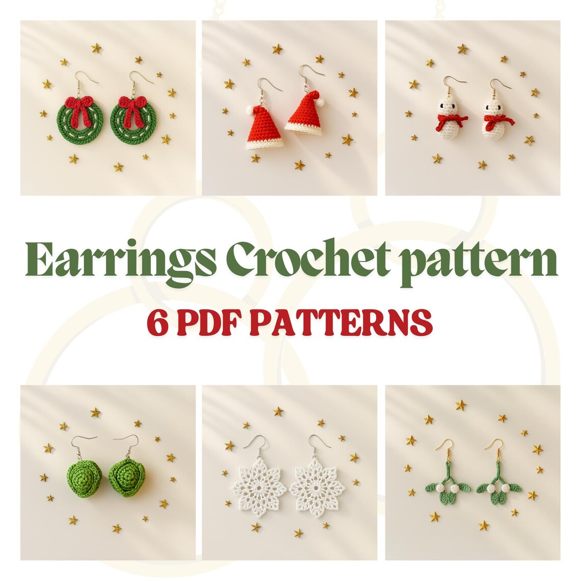 Christmas Earrings Crochet Pattern Bundle: Holiday Jewelry DIY Digital ...