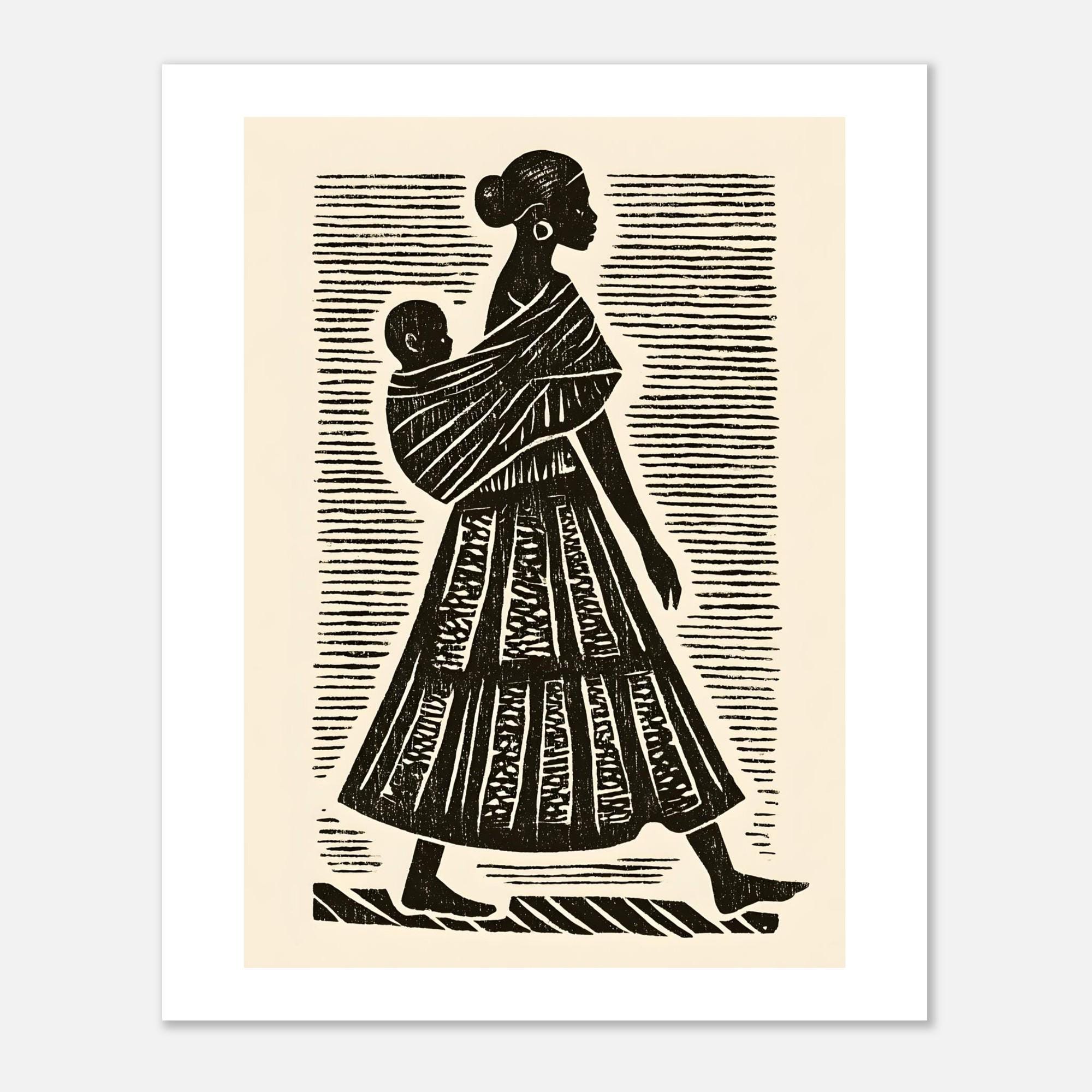 Mother and Child Linocut Poster – African Maternity Art Print, Black ...