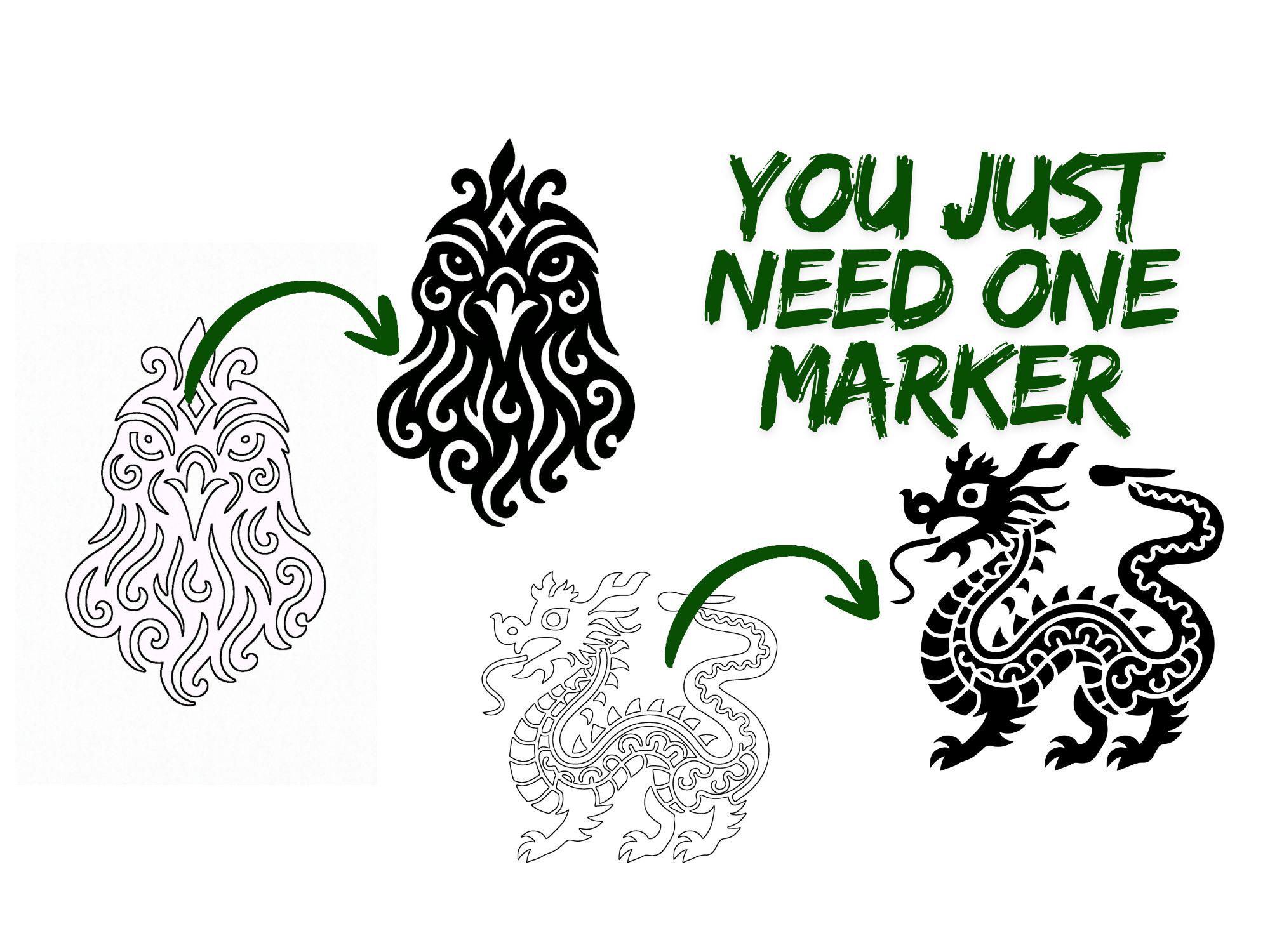 Monochrome Coloring Book Pages—digital Download—50 Designs — One Color ...