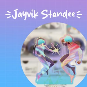 Stand de acrílico Jayvik: acabado holográfico de vidrio roto