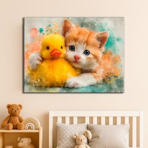 Kitten and Duck Watercolor Print