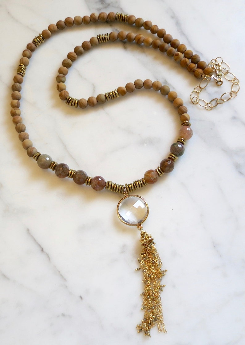 Womens Vintage Boho Wood Beads Tassel Necklace