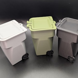 Miniature Trash Can • Tiny Poly Cart Model • 3D Printed Desk Toy • Snap lock Lid