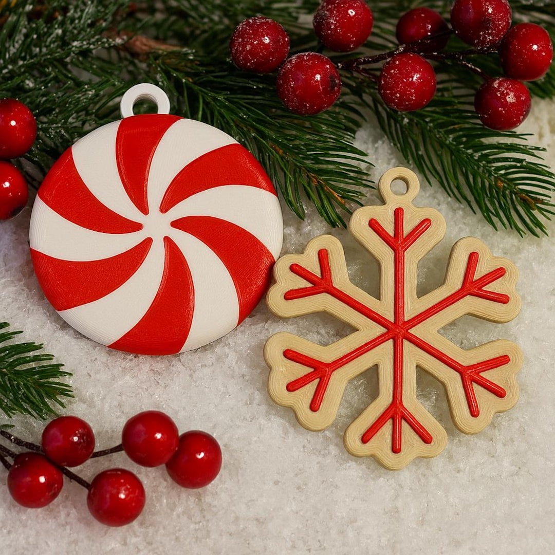 Peppermint Swirl & Snowflake Christmas Ornaments – 3D Printed Holiday ...