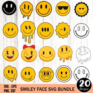 Smiley Face Svg Bundle, Groovy Smiley Face Svg, Drippy Smiley Face Svg, Emoji Svg Bundle, Happy Svg Face Svg, Smiley Face Svg for Hoodie