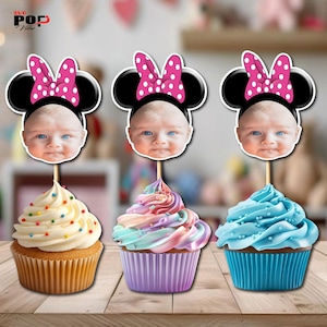 Minnie Mouse Cupcake Toppers - Personalized Faces for Custom Party Fun Decor Personalized Photo Faces -  Cupcake birthday, Digital File