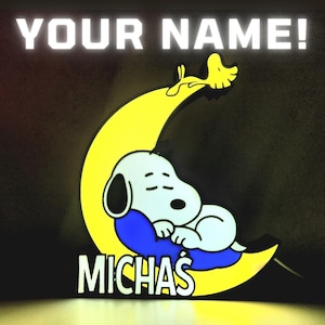Personalized Snoopy and Woodstock LED Night Light with Name – Peanuts Kids Room Decor – USB Nursery Lamp