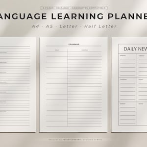 Language Learning Planner Printable, Language Journal PDF, Grammar Rules, Vocabulary Sheet, Goodnotes Compatible | A4/A5/Letter/HalfLetter