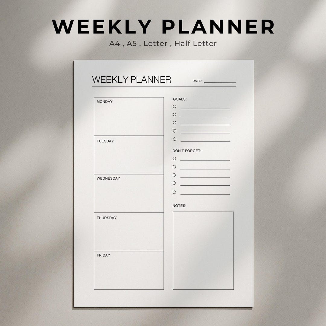 Weekly Planner Printable | Undated Minimalist Planner PDF | Week at A ...