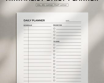 Minimalist Daily Planner Printable, Daily To Do List Template, Work Study Productivity Planner, A4/A5/Letter/HalfLetter, Instant Download