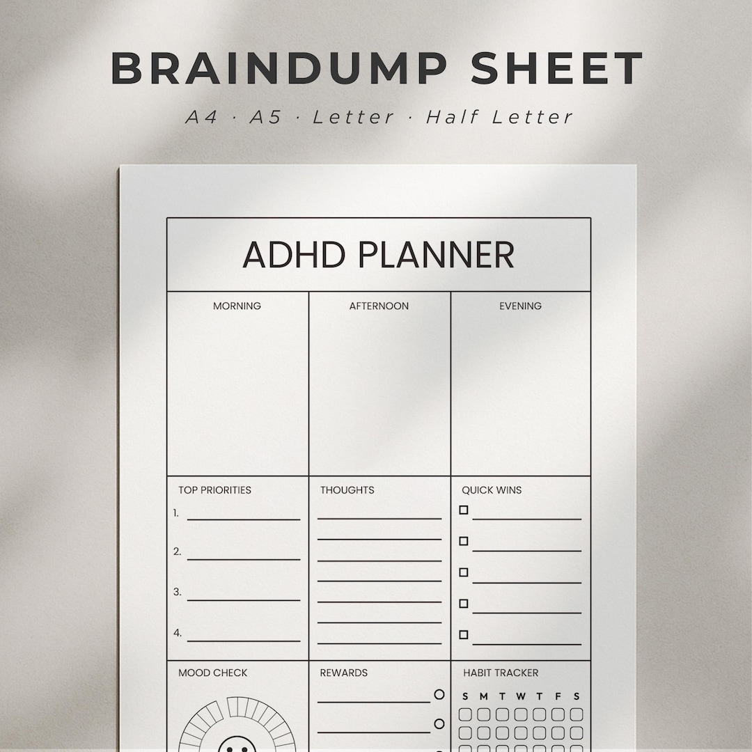 ADHD Planner PDF Printable – Daily Brain Dump, Fillable To-do List ...
