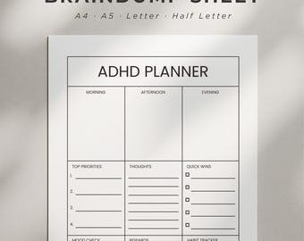 ADHD Planer PDF zum Ausdrucken – tägliches Braindump, ausfüllbare To-Do Liste, habit & Mood Tracker, minimalistischer digitaler Planer A4/A5/Letter/HalfLetter