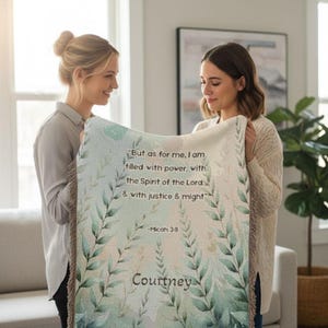 Woven Christian Blanket Cancer Chemo Comfort Scripture Throw | Faith Healing Encouragement Gift | Justice & Might
