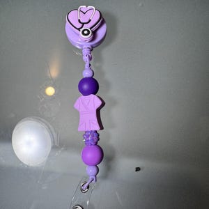 Nurse Badge Reel | Purple | Lavender | Scrubs | Heart | Retractable Badge Reel | ID Holder | Belt clip