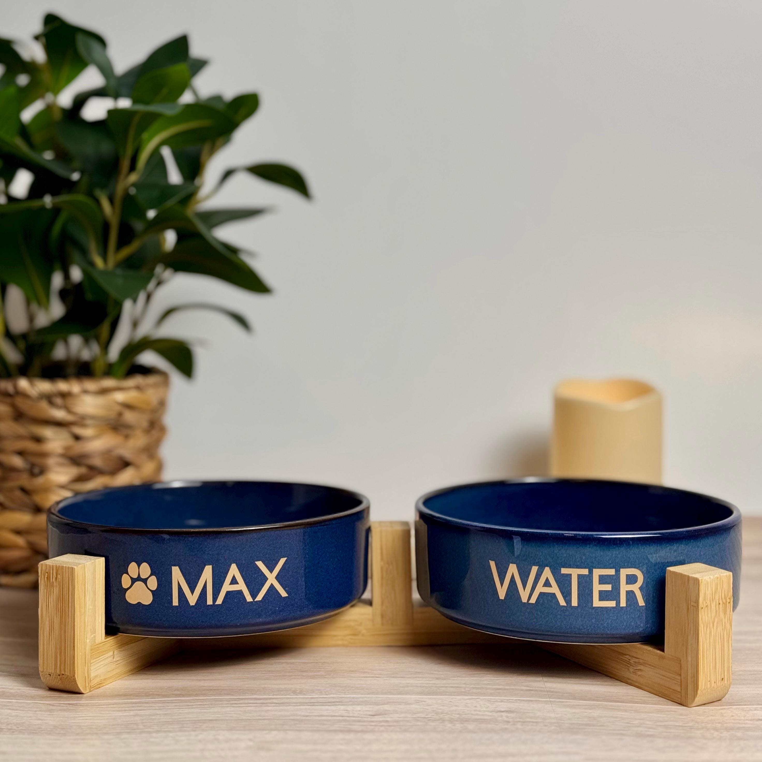 Personalized Dog Bowl with Name - Ceramic Pet Feeder with Stand - Water & Food Bowl - Custom Gift for Dogs