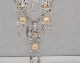 Dreamcatcher Pearl Pendant and Earring Set