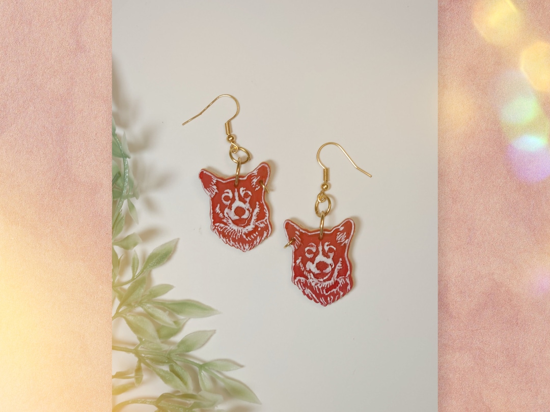 Corgi Red Dangle Dog Earrings | Polymer Clay Earrings | One of a Kind ...