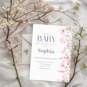 Pink Floral Baby Shower Invitation Template: Editable Girl Invite (Digital Download)