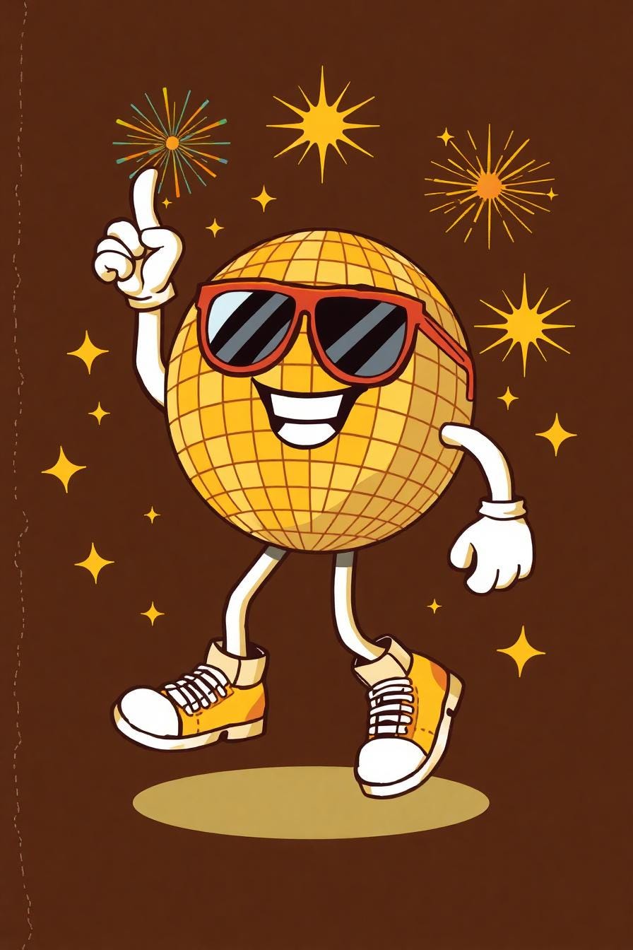 Dancing Disco Ball Clipart | Retro 70s Cartoon PNG | Cool Party
