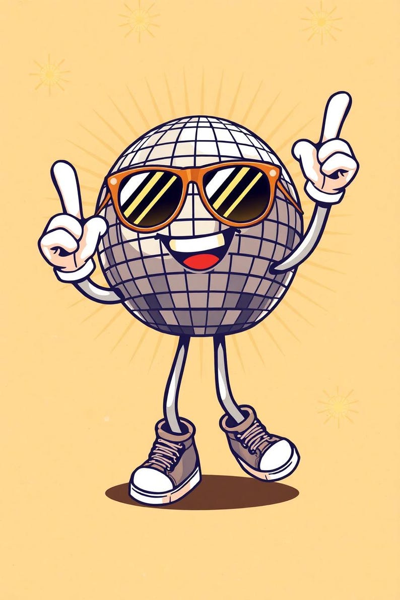 Disco Finger Point Animation Dancing Disco Ball Clipart | Retro 70s Cartoon PNG | Cool Party Vibes ...