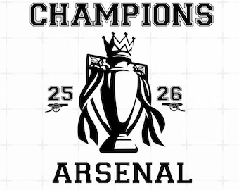 Design per la maglietta dell'Arsenal campione della Premier League 2026 in formato SVG e PNG (download immediato)