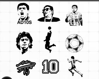 Pacchetto SVG di Maradona, file di taglio per la leggenda del calcio (download digitale)