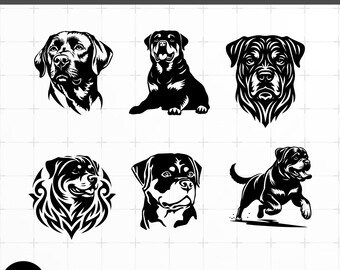 Pacchetto SVG Rottweiler, file per cani, clipart, file di taglio per Cricut, design per Silhouette, download immediato