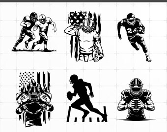 Pacchetto di file SVG di football americano, silhouette di giocatore di football in formato PNG, clipart, file di taglio per Cricut