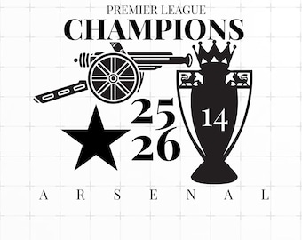 Pacchetto SVG dell'Arsenal, campioni della Premier League 2025/2026: file di taglio digitali per Cricut e sublimazione.