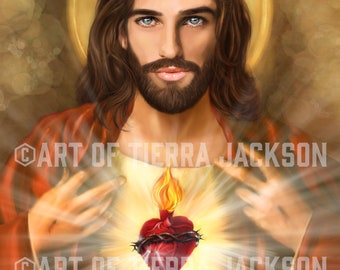 CANVAS - "Sacred Heart of Jesus" - Print on demand, gallery wrapped gicée of original artwork by Tierra Jackson ©2018