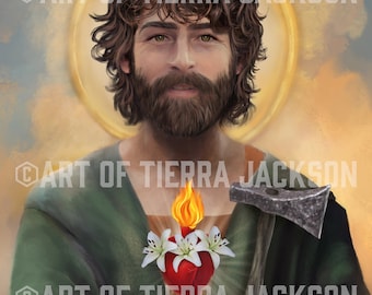 Canvas reproduction in various sizes - Most Chaste Heart of St. Joseph - Print on demand of original artwork by Tierra Jackson c.2020