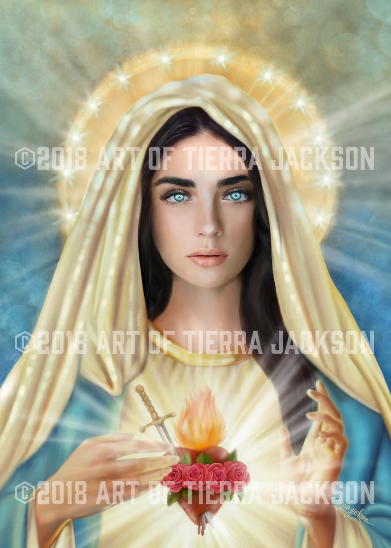 Immaculate Heart of Mary Original artwork by Tierra Jackson ©2018 Signed archival museum quality print, available in various sizes. image 1