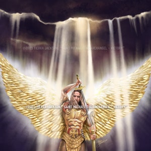 Archangel Michael Victory 10x8 archival quality print of original artwork by Tierra Jackson ©2023 image 1