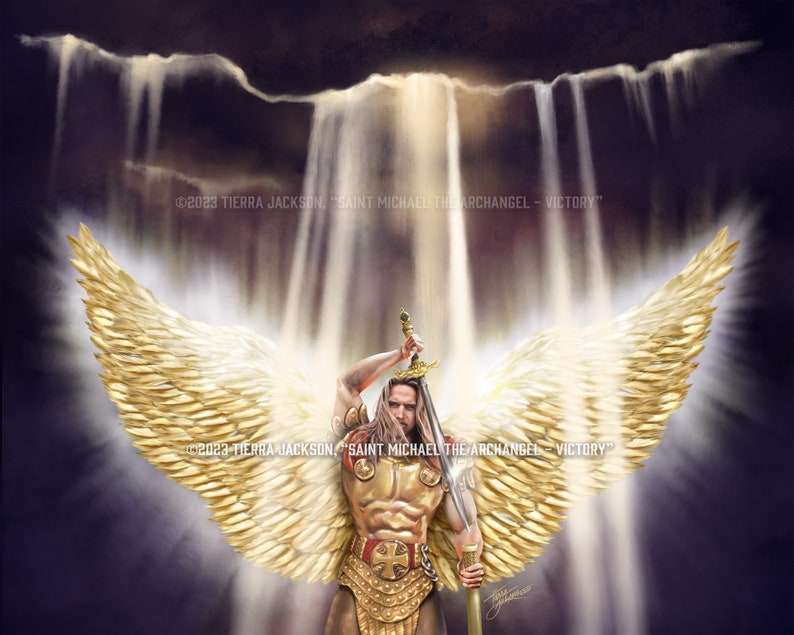 Archangel Michael Victory 10x8 archival quality print of original artwork by Tierra Jackson ©2023 image 1