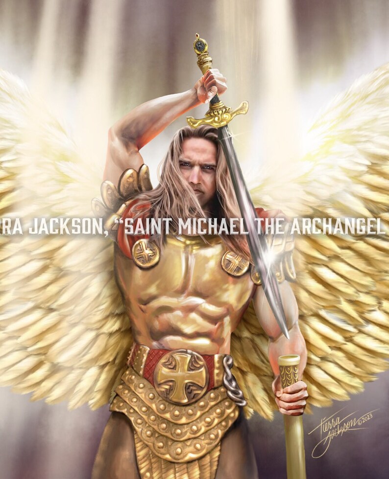 Archangel Michael Victory 10x8 archival quality print of original artwork by Tierra Jackson ©2023 image 3