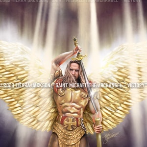 Archangel Michael Victory 10x8 archival quality print of original artwork by Tierra Jackson ©2023 image 2