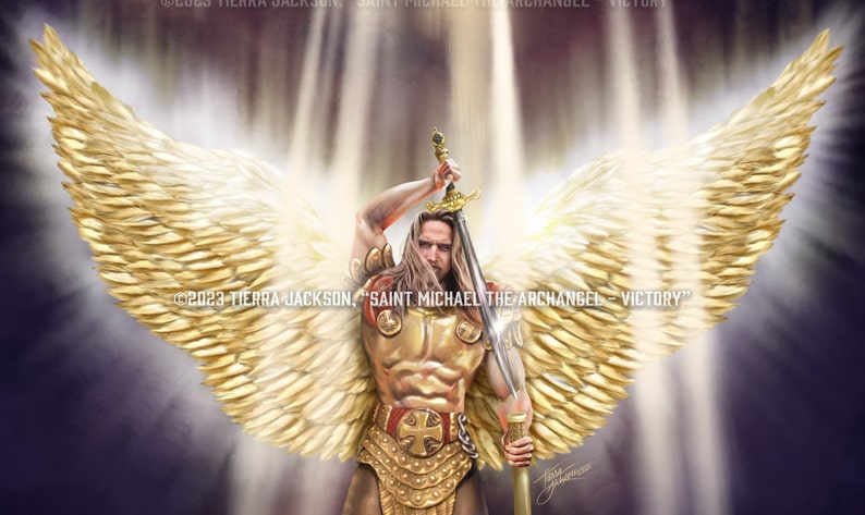 Archangel Michael Victory 10x8 archival quality print of original artwork by Tierra Jackson ©2023 image 2