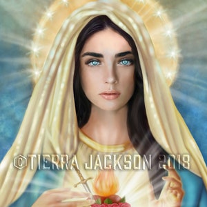 8x10 in. SET of signed, Sacred Heart of Jesus & Immaculate Heart of Mary archival prints, original artwork by Tierra Jackson ©2018 Bild 3